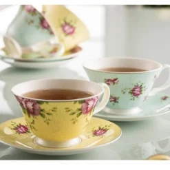 Aynsley Archive Rose Teacups & Saucer Set of 4