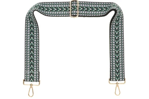 Black Green White Chevron Camera Strap - Gold hardware