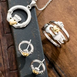 Claddagh Earrings Sterling Silver & Gold