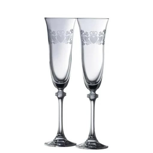 Claddagh Ring Shamrock Liberty Flute Glass Pair