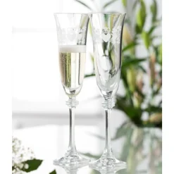 Claddagh Ring Shamrock Liberty Flute Glass Pair