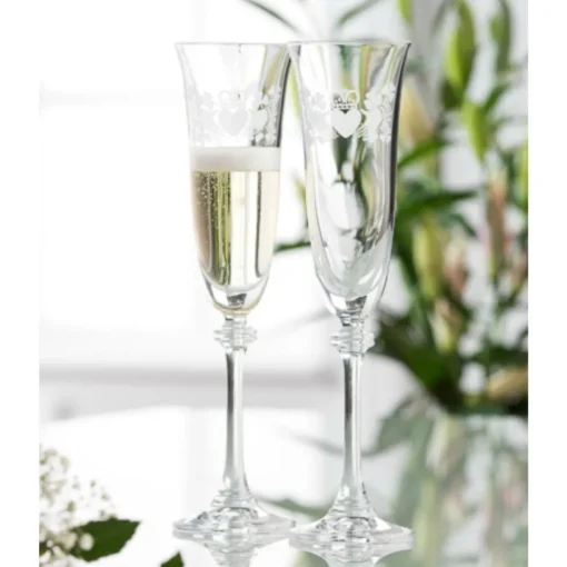 Claddagh Ring Shamrock Liberty Flute Glass Pair