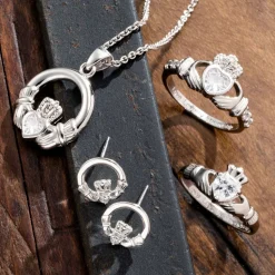 Crystal Claddagh Sterling Silver Ring