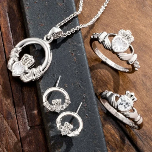 Crystal Claddagh Sterling Silver Ring