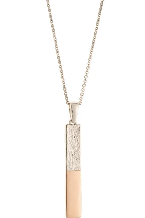 Dual Tone Bar Sterling Silver & Rose Gold Pendant