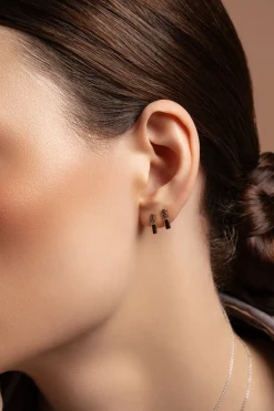 Dual Tone Bar Sterling Silver & Rose Gold Stud Earrings
