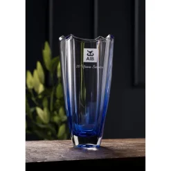 Engraved Sapphire Dune 12" Square Vase
