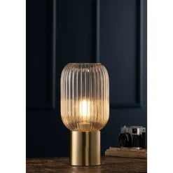 Fluted Glass Table Lamp - Amber
