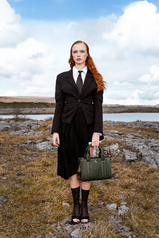 Medium Tote - Forest Green Croc Detail