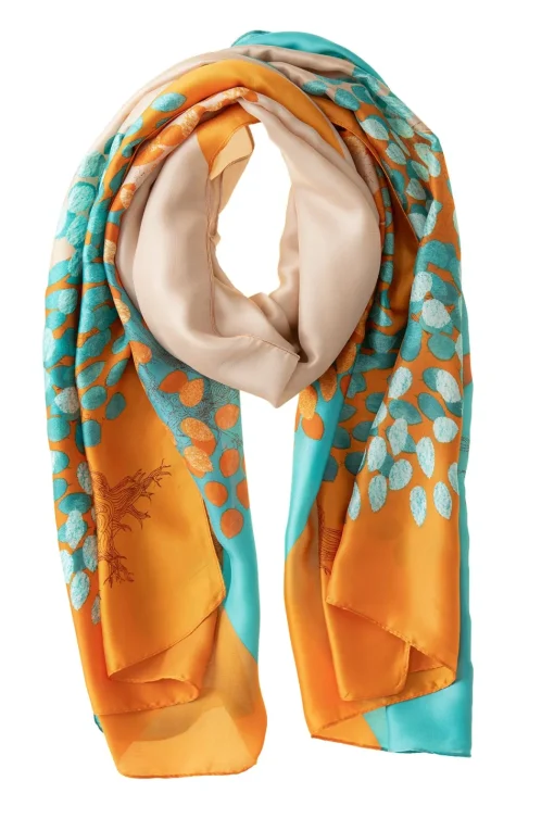 Orange & Turquoise Polyester Scarf