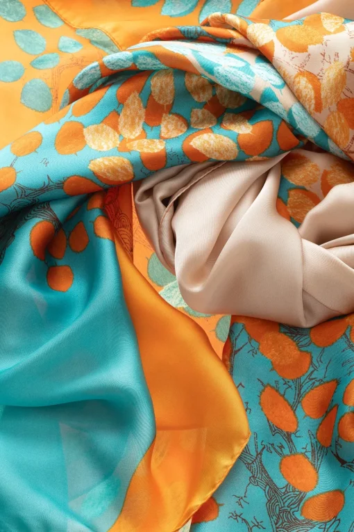 Orange & Turquoise Polyester Scarf