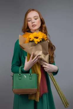 Two Tone Shoulder Bag - Green & Tan