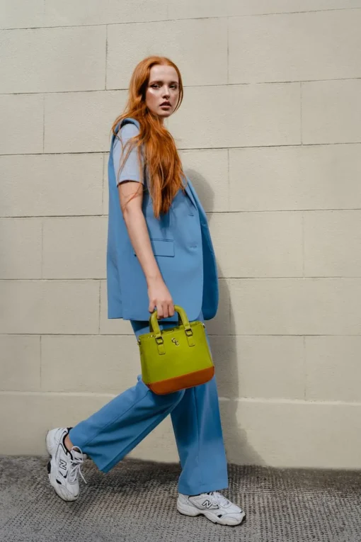 Two Tone Shoulder Bag - Lime & Tan